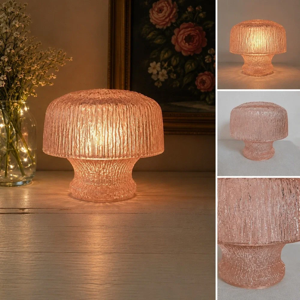 VTG A Tiara Exclusive Pink Glass Fairy Lamp Mushroom Accent Light Cottagecore